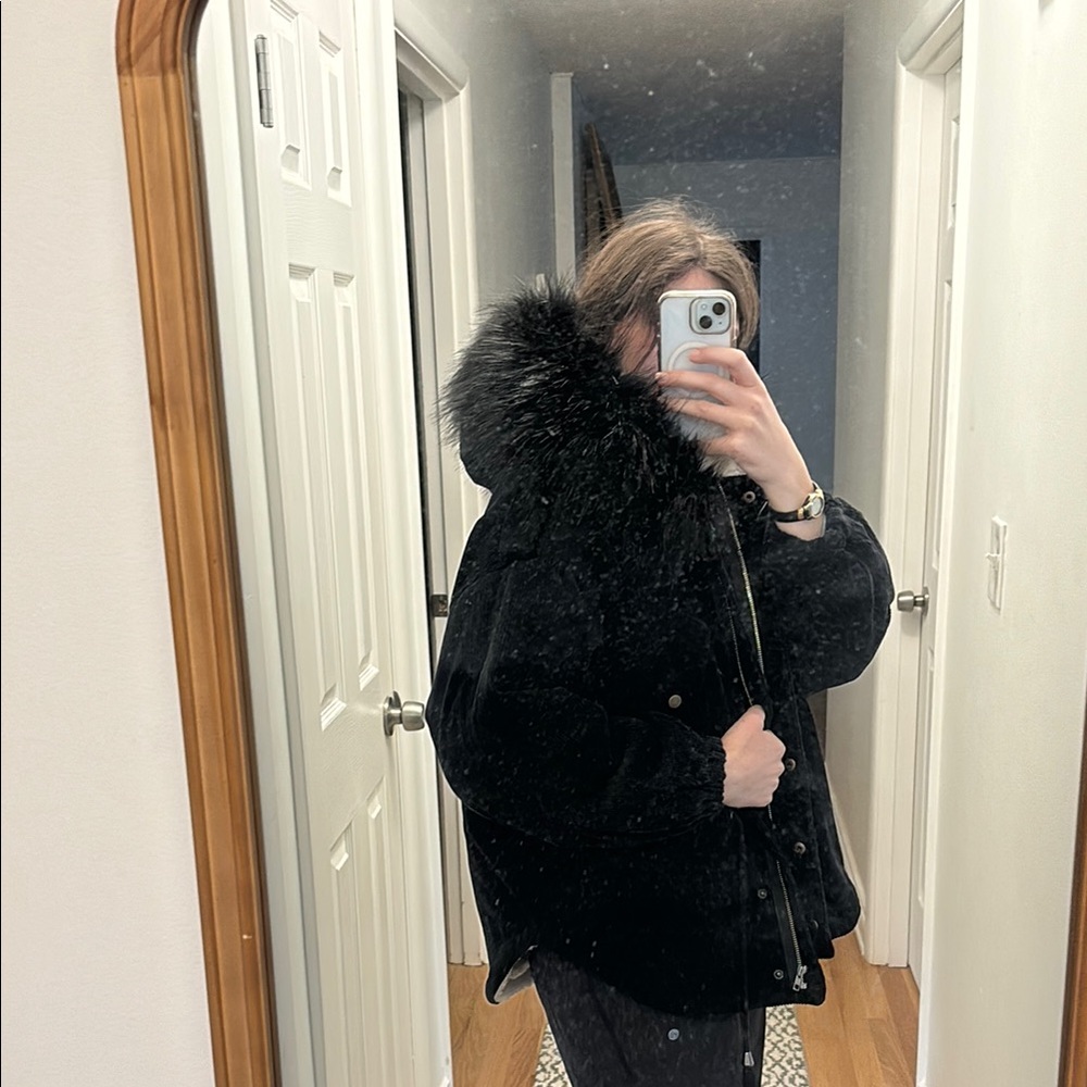 Women's Black Fur-Trimmed Jacket